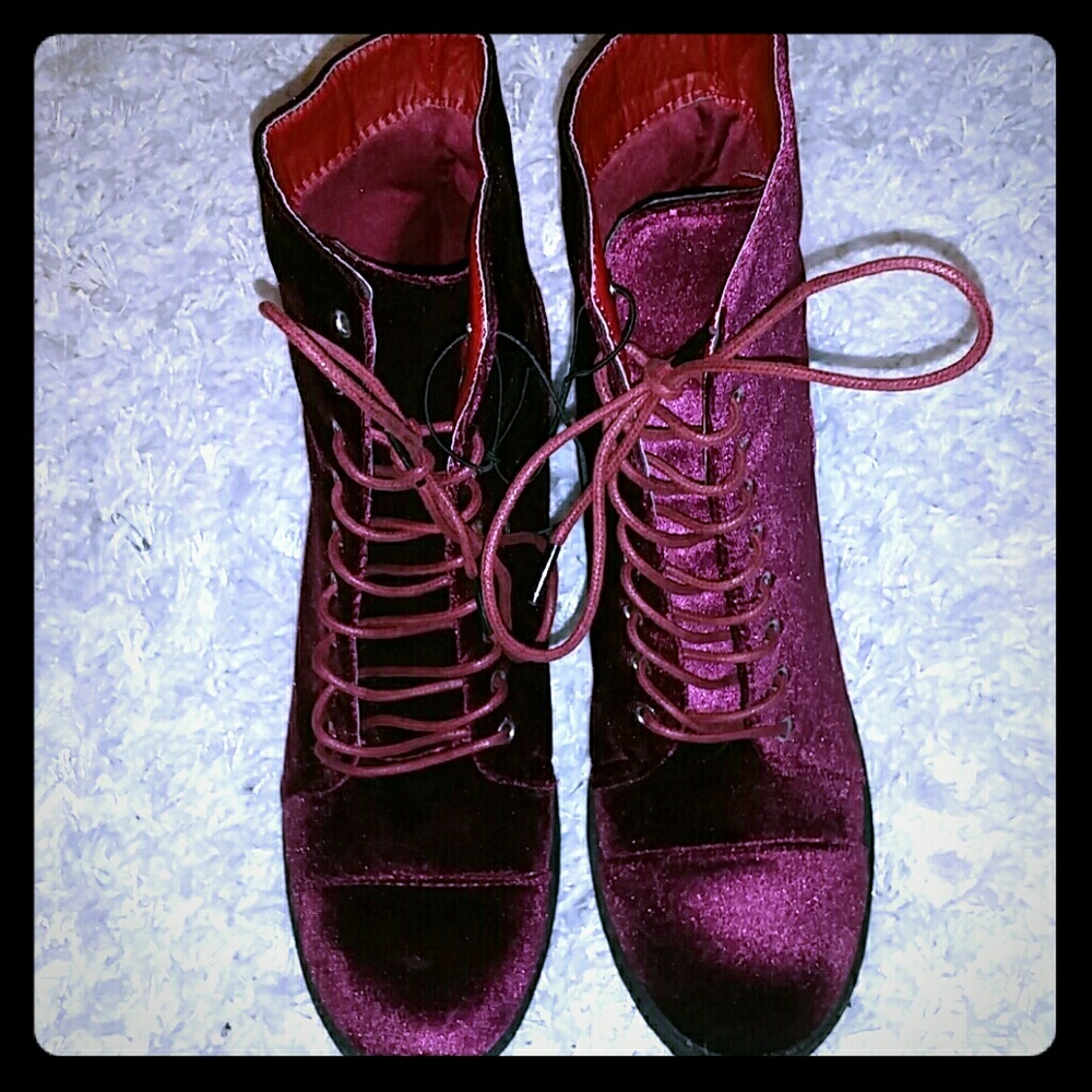 Plum velvet boots